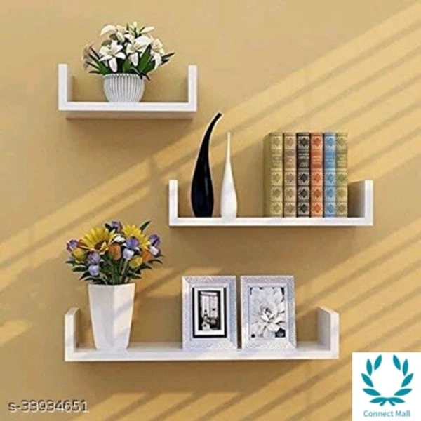 THEHEARTWILL Wooden Wall Rack Shelves MDF Medium Density Fiber Home Decoration Wall Decor Shelves - (LXB):-16X4, White, Wooden, Set Of 3